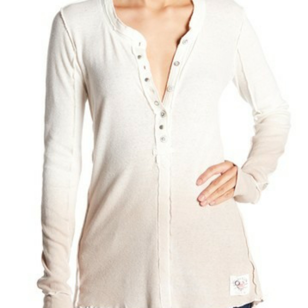 FP Cozy Up Linen Blend HenleyOmbre Ivory Sz Small